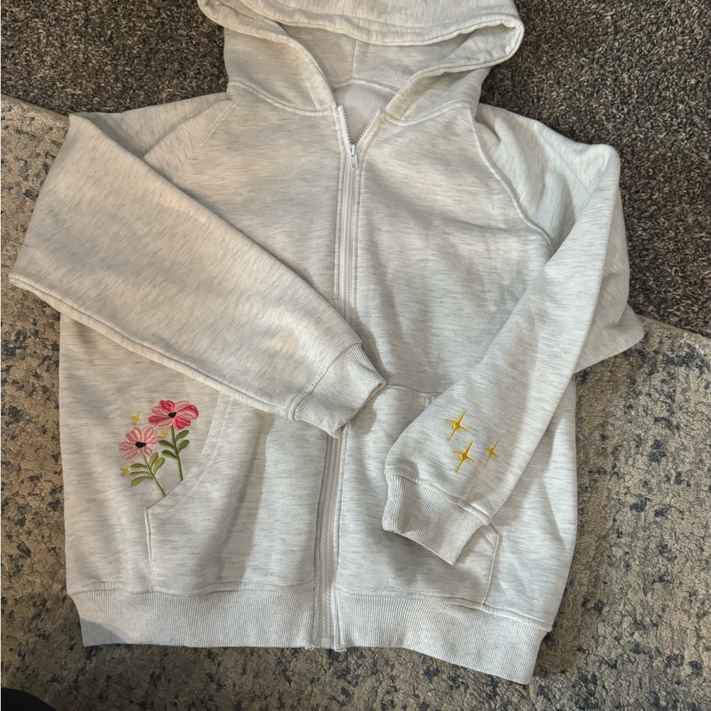 Kids Gray Hoodie with Floral Embroidery